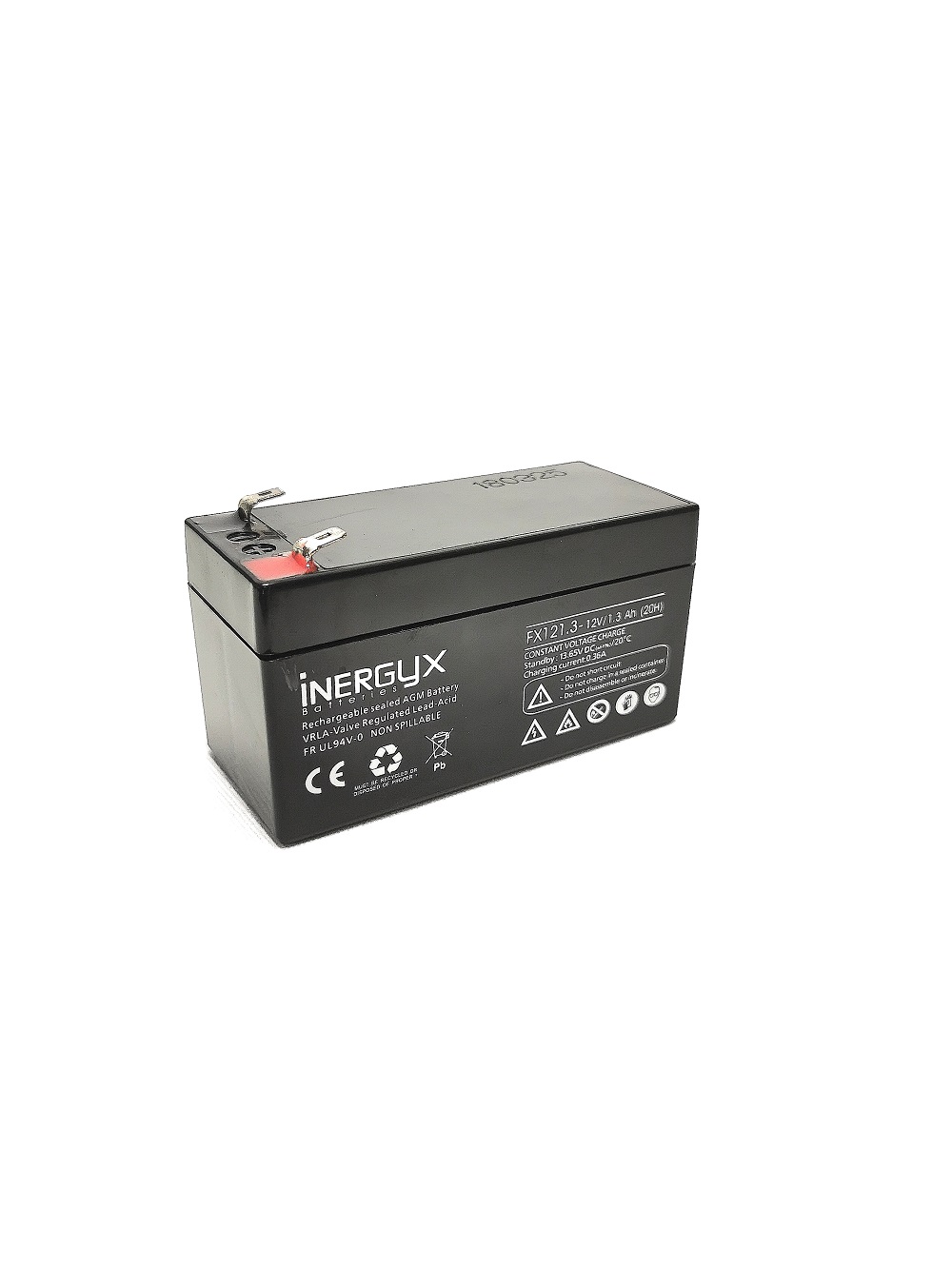 Batterie plomb rechargeable IZYX FX121.3 - 12V 1.3Ah. Format standardisé. Idéal remplacement dans alimentations secourues ou pour l'option secours batterie.