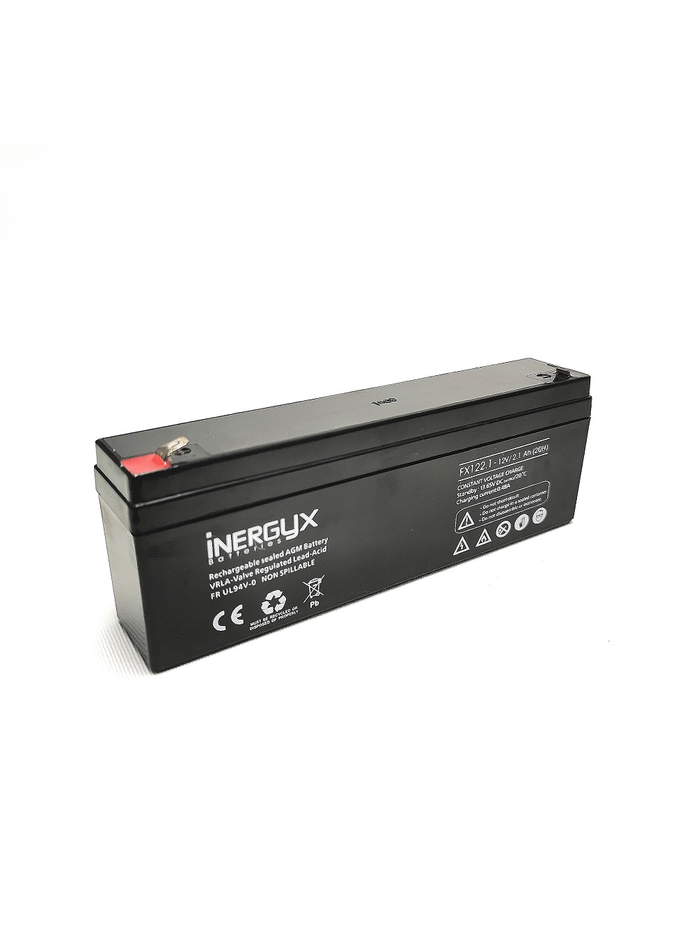 Batterie plomb rechargeable IZYX FX122.1 - 12V 2.1Ah. Format standardisé. Idéal remplacement dans alimentations secourues ou pour l'option secours batterie.