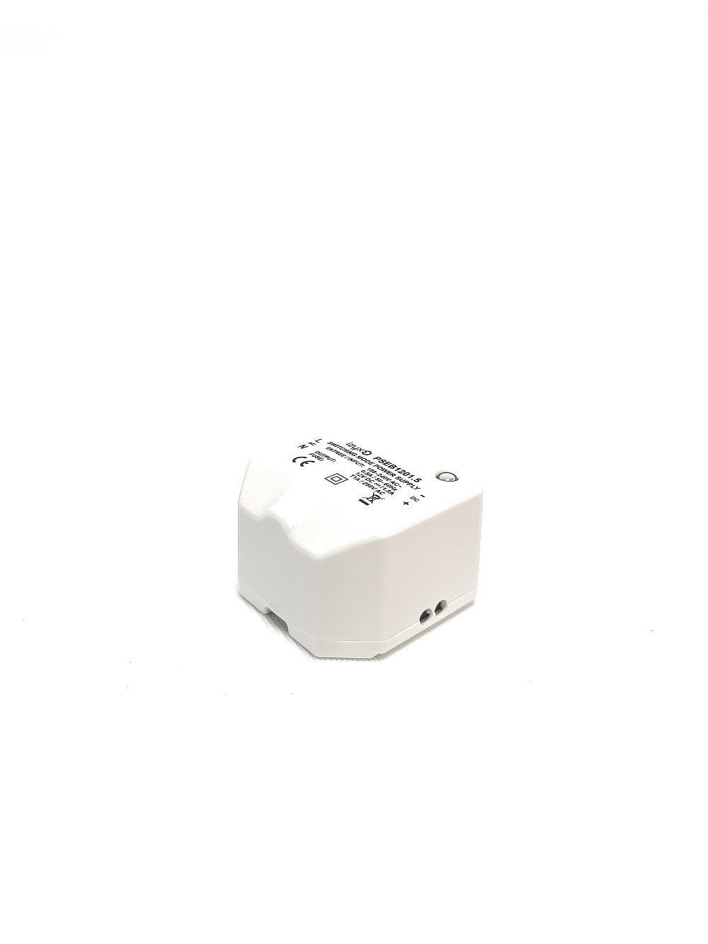 Alimentation à découpage IZYX PSEB121.5 - 12 Vdc 1,5A. Miniaturisée pour pouvoir être installée dans des boîtes de dérivation ou des boîtes de cloison. Protection électronique PTC. Dimension 53 x 65 x 93 mm.