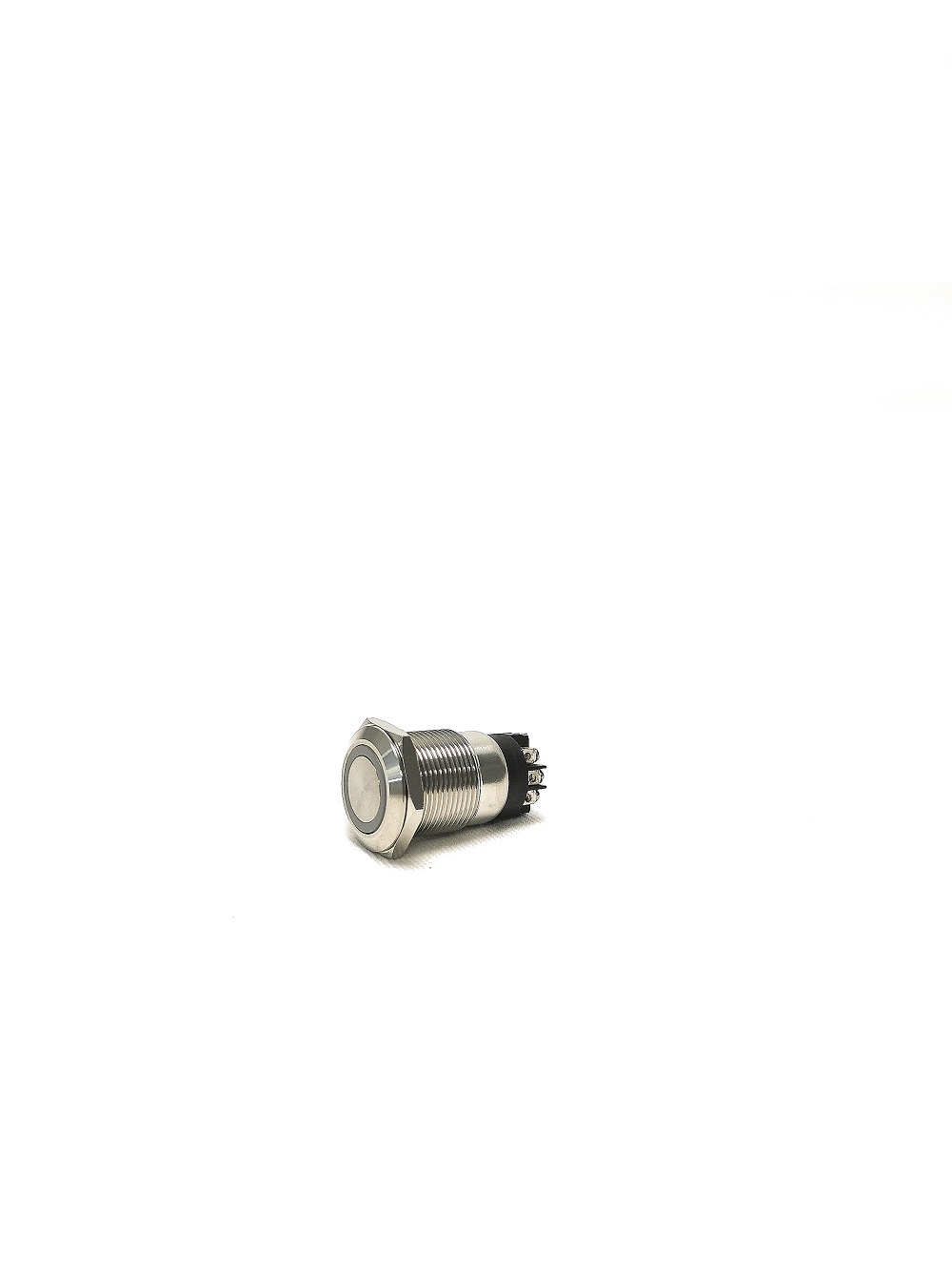 Bouton poussoir en acier inoxydable IZYX SS19B12 avec halo lumineux leds (bleu) NO + NC. Diamétre 19mm, connexion borne à vis. Fixation par contre-écrous.