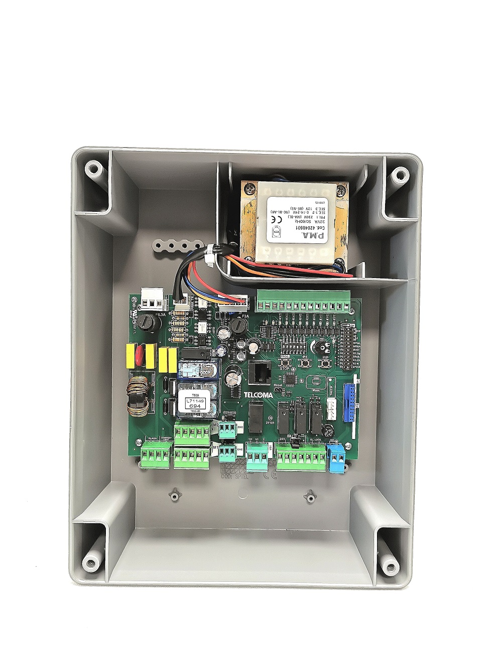 Armoire de commande CARDIN - TELCOMA T600  pour deux moteurs 230V nouvelle génération pré-équipée pour le programmateur PRG LINK.
