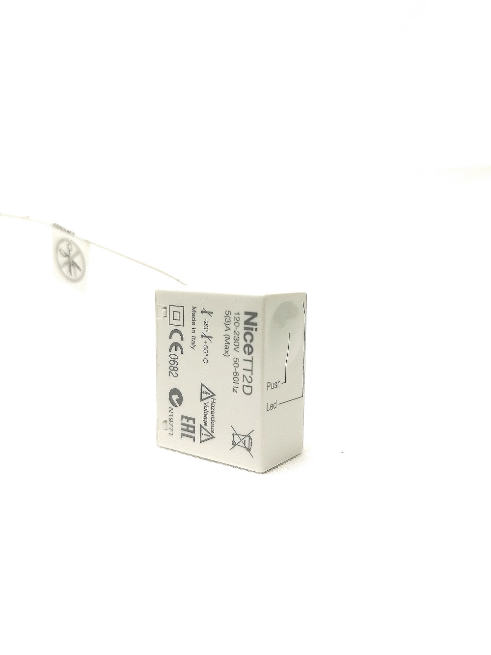 Logique de commande miniaturisée Nice TT2D. Spécial commande d'installations d'éclairage -Récepteur radio et commutateur intégrés. Fréquence 433Mhz 